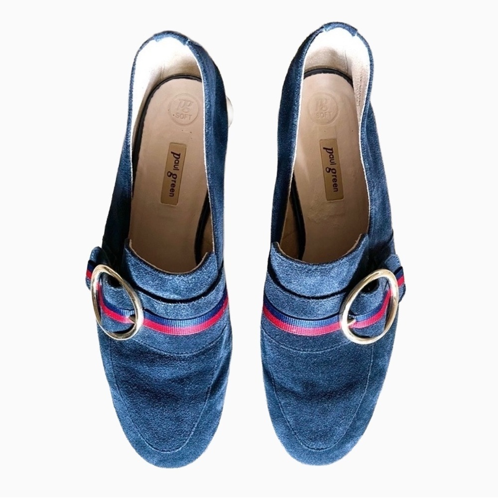 Paul Green Banner Loafers Navy Blue Suede Gold Buckle Size 7.5 - Picture 8 of 12